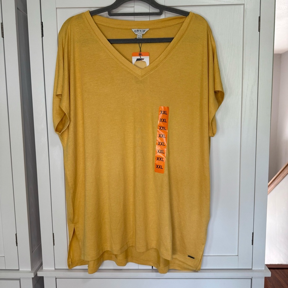 NWT Orvis Classic Collection V-Neck Tunic Top Womens XXL Yellow Dolman Sleeve
